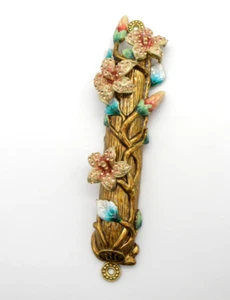 Hand Painted Mezuzah Enamel Metal Design Flowers Jewish Judaica Art 9.5" - Picture 1 of 10