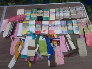 Vintage Lot of 59 pcs Sewing Goodies! Bias Tape, Ribbon, Lace, zippers, etc. - Picture 1 of 4