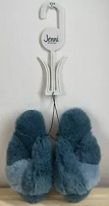 Jenni Women's Cross-band Faux-Fur Green/Gray Solid Slippers Size S (5-6) - Picture 1 of 8