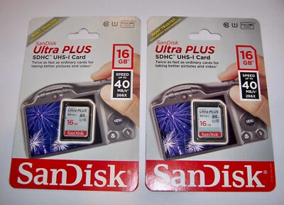 2 New SanDisk Ultra 16GB SD SDHC Flash Memory Card Class 10 40MB/s 266X 16 GB SD - Image 1 of 3