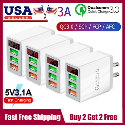 Cargador de pared rápido de concentrador rápido 3 puertos USB QC 3.0 adaptador de carga de alimentación enchufe de EE. UU. Foto 1 de 4