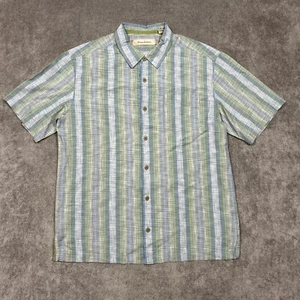 Camisa Tommy Bahama Para Hombres Abotonada Grande Azul Verde Lyocell Mezcla de Seda Informal - Imagen 1 de 8