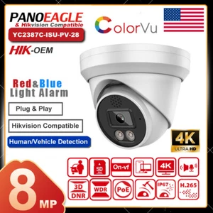 Hikvision Compatible 4K 8MP ColorVu IP Camera Red&Blue Light Alarm MIC+Audio POE - Picture 1 of 18