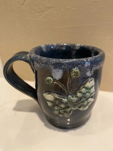 Keramik Glasur blau Schmetterling Kaffeebecher  - Bild 1 von 8