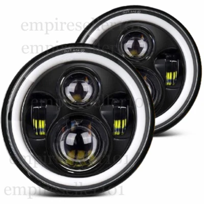 Pair Fit For Ford Bronco 1966-1977 7" Round LED Headlights Halo DRL Projector - Image 1 of 4