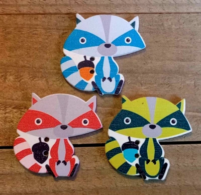 3 Raccoon Shape Sewing Buttons Crafting Wood 2 Hole 1.25"  - Image 1 of 2