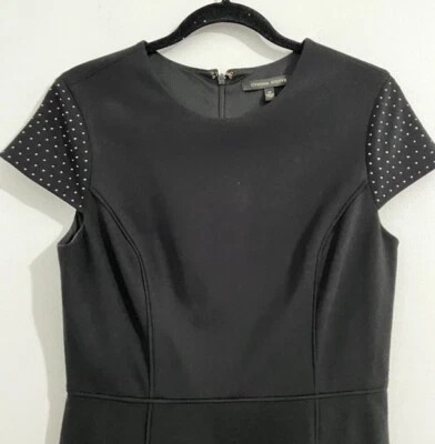 Cynthia Steffe Black Pencil Dress Size 12 Embellished Short Sleeves Evening - Image 1 of 4
