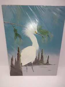 Nuevo arte de pintura con impresión de garceta nevada Curtiss E Poormon de 12" x 16" firmado agosto 2019 - Imagen 1 de 6