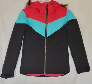 Spyder Girls Coat Size 14 Lola Ski Jacket Removable Hood Black Color Block
