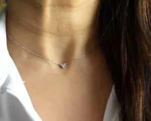 0.20Ct Moissanite Cluster Necklace Choker 14K White Gold Plated 925 Silver - Picture 1 of 5
