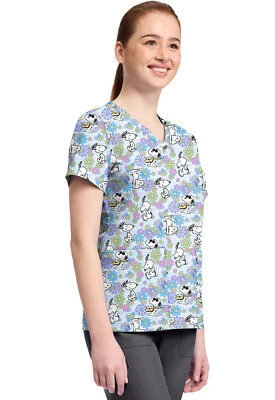Snoopy Cherokee Scrubs Tooniforms Peanuts V Neck Top TF796 PNYY - Image 1 of 4