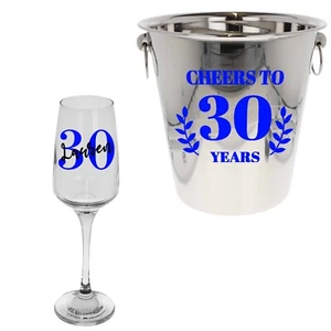 Ice Bucket Personalised With Name Champagne Cooler & Glass | 30th Birthday Party - Picture 1 of 12