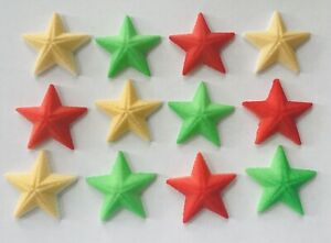12 Edible Sugar Icing Christmas Stars Cupcake Toppers Decorations Party