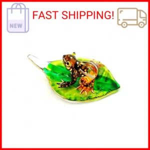 Handmade Mini Orange Frog with Leaf Art Glass Blown Animal Figurine No.1 - Model - Picture 1 of 2
