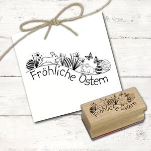 Motivstempel Fröhliche Ostern Motiv Osterhasen Osterglocken Osterstempel 68x27mm - Bild 1 von 6