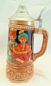 VINTAGE WIND-UP MUSICAL GERMAN BEER STEIN CERAMIC HANDMADE METAL LID CASTLE  - Picture 1 of 9
