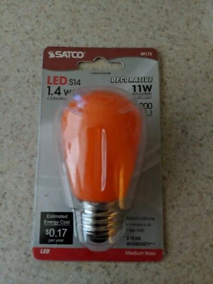 *NEW** Satco S9173 1.4W S14/OR/LED/120V/CDORANGE MEDIUM BASE - Image 1 of 2
