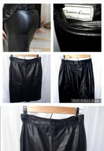VINTAGE 90's CHRISTIAN LAUREN - Black Leather Skirt EUC - Picture 1 of 3
