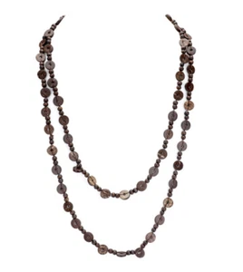 "Collar de cuerda con cuentas de madera abigarrado marrón oscuro liso simple extra largo 56""" - Imagen 1 de 2