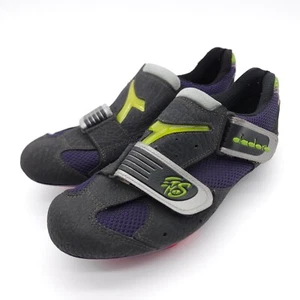 Diadora Road Cycling Shoes Size 38.5 Hook Loop Strap Biking Cleats Purple Green - Picture 1 of 8