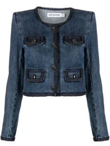 Self-Portrait braid-trim denim jacket UK Size 8 USA Size 4 NWT - Picture 1 of 5