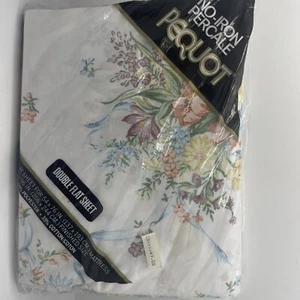Pequot No Iron Percal Double Flat Sheet Vintage 80s Floral 81” X 96” Vintage - Bild 1 von 8