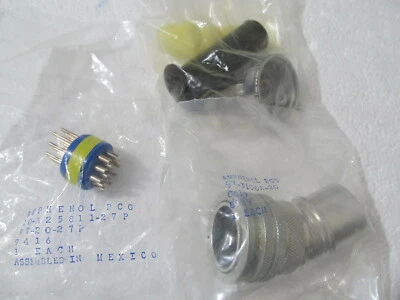 Amphenol Connector Set 97-20-27P, 97-3106A-20, 97-3057-1012-1 Pins, Shell, Clamp - Image 1 of 4