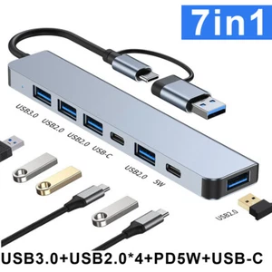 7 in 1 Multi-port USB 3.0 Hub Concentrator USB Type C PD Adapter for PC Macbook - Picture 1 of 13