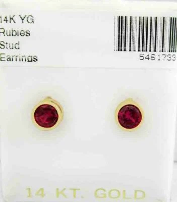 LAB CREATED RUBY 0.60 Cts STUD EARRINGS 14K GOLD - New With Tag - Image 1 of 4