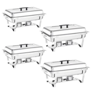 Chafing Dish Buffet Set 4 Packs,8 Quart Stainless Steel Foldable Rectangular ... - Picture 1 of 7
