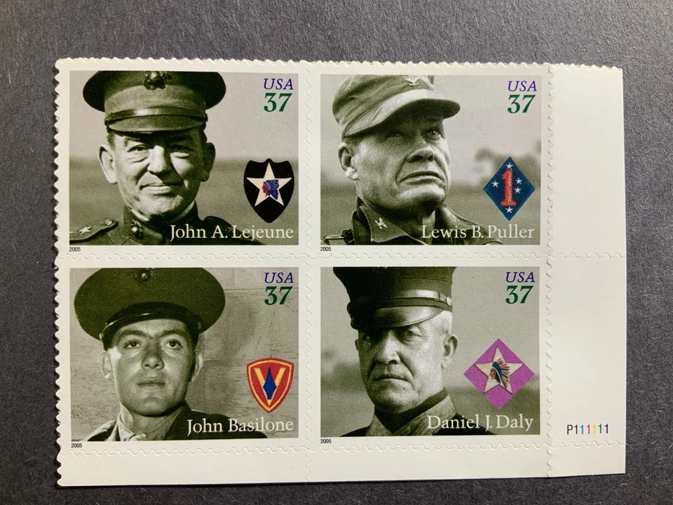 Sc # 3961-3964 ~ Plate # Block ~ 37¢ Distinguished Marines Issue - Image 1 of 1