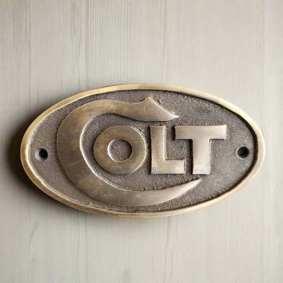 Colt Solid Brass Plaque With Raised Lettering & Antique Finish (5" x 2.75") - Image 1 of 4