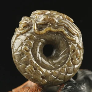 Antigua China Natural Hetian Jade Tallado a Mano Estatua de Dragón Colgante Largo #3 - Imagen 1 de 6