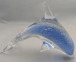 MUNDGEBLASENES Kunst GLAS 6,25" blau silber Glitzer Wirbel DELFIN BRIEFBESCHWERER EUC! - Bild 1 von 10