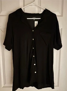 NWT Gap Love Maternity Button Up V-Neck Collar Short Sleeve | Black | Medium - Picture 1 of 8