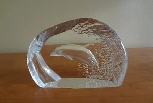 Alfred Capredoni Crystal Clear Glass Dolphin Design Sculpture Paperweight Signed - Picture 1 of 8