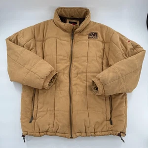 Mecca Jacket Mens 3XL Tan Faux Suede Quilted Puffer Zip Up Stand Collar Logo - Picture 1 of 13