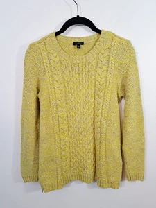 Talbots Zopfmuster Pullover Small Petite gelb grau Merinowollmischung Reißverschluss Seiten - Bild 1 von 5