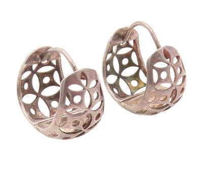 Pendientes vintage de plata de ley 925 gruesos intrincados aros recortados EG13899 Foto 1 de 4