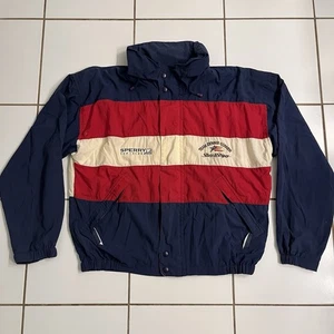 Vintage Stars & Stripes Sailing Jacket L Navy Red White Sperry Top-Sider Dennis - Picture 1 of 13