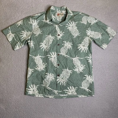 Hilo Hattie Shirt Mens Large Green Hawaiian Print Button Up Vacation Casual - Image 1 of 4