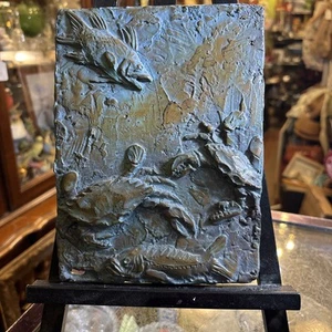 Original massive Bronze Basrelief Meeresleben Skulptur Fossil Abdruck 8x5,75 Zoll - Bild 1 von 9