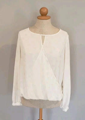 Camisa de vestir Xhilaration marfil dorado punto transparente manga larga para mujer talla mediana  Foto 1 de 4