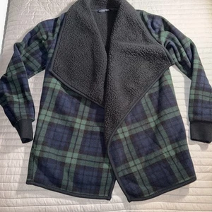 Abercrombie & Fitch Womens Sherpa Lined Warm Fleece Jacket Plaid Blue Green Sz:S - Picture 1 of 12