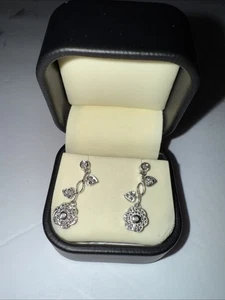 14K WHITE GOLD DIAMOND HEART & FLOWER EARRINGS .35CT TW - Picture 1 of 7