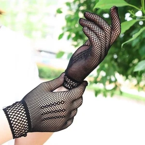 Fabulosos guantes cortos de muñeca con diseño de red de encaje elástico BODA Halloween gótico - Imagen 1 de 11