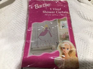 Vintage Barbie Shower Curtain 70 x 72" Pink & White Vinyl Blonde Pink Dress NEW - Picture 1 of 4