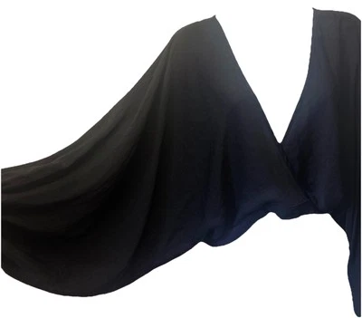 Тишина и шум размер S воздушный шар рукав кроссовер V шеи Топ атласный укороченный черный - Изображение 1 из 4