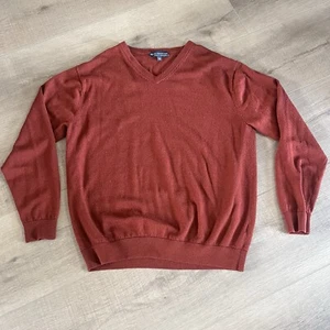 Hart Schaffner Marx Extra Fine Merino Wool V Neck Sweater Men L Burnt Orange LS - Picture 1 of 6