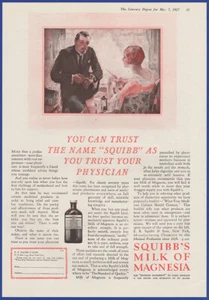 Vintage 1927 SQUIBB'S Milk Of Magnesia Art Decor Ephemera 1920's Print Ad - Picture 1 of 1